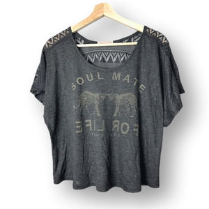 Ardene Soulmate For Life Two Leopards Back Mesh Design Gray Women's T-shirt